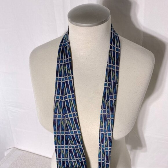 Vintage Forsyth Blue Green White Square Print Tie - Picture 5 of 9